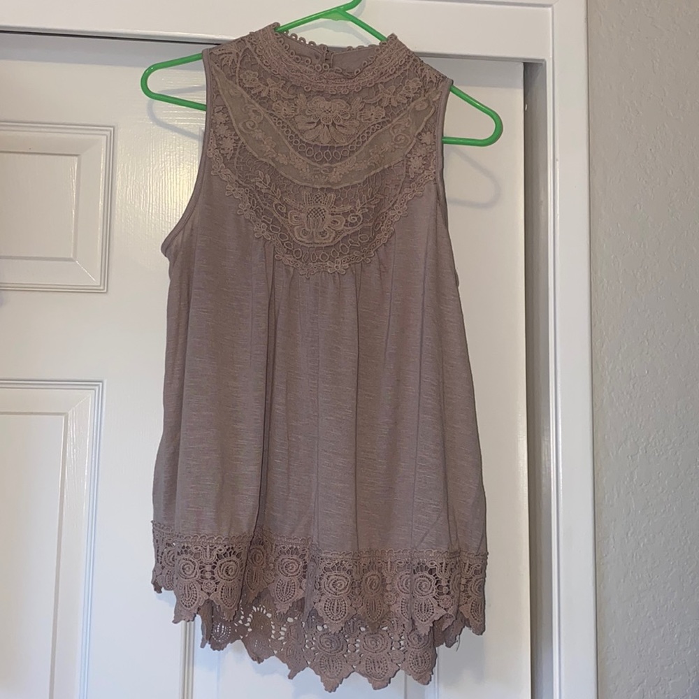 Brown lace blouse tank top